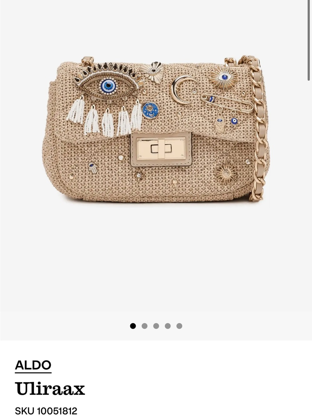 ALDO Evil Eye  Beige Raffia Crossbody Bag